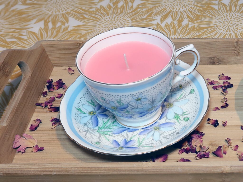 A teacup with a candle inside